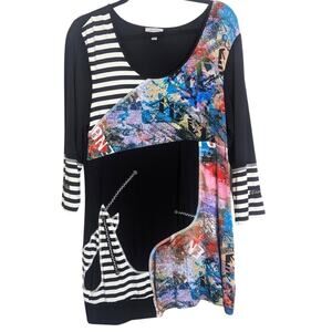 Patchwork Art to Wear Stretch  Asymmetrical Pull-Over Tunic Women Size L…